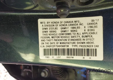 2017 Honda Civic Ex из США, поврежденный, VIN 2HGFC2F75HH568738